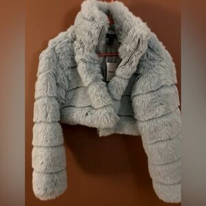 Forever 21 Fur Cropped Jacket - light blue